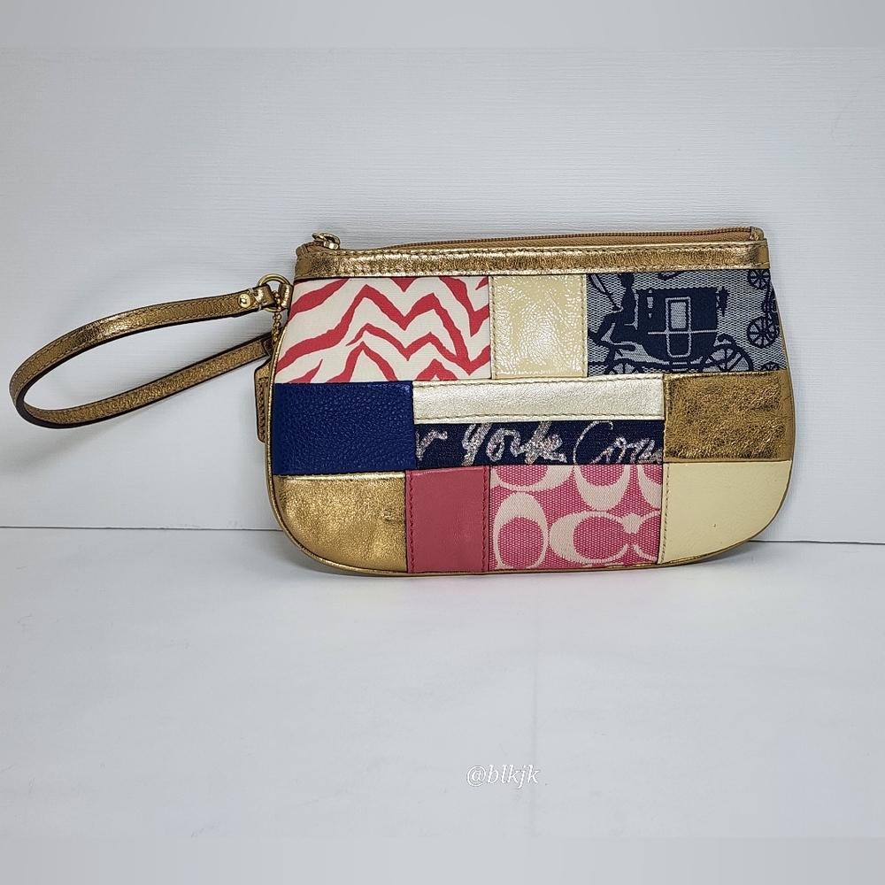 Coach Patchwork Leather/Fabric Wristlet *Multi/Go… - image 1